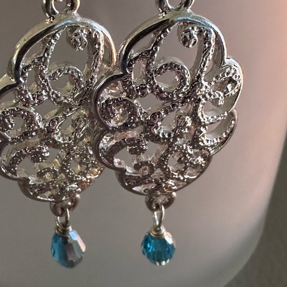 Intricate Silver Earrings with Blue Accent - Picture 4 of 5